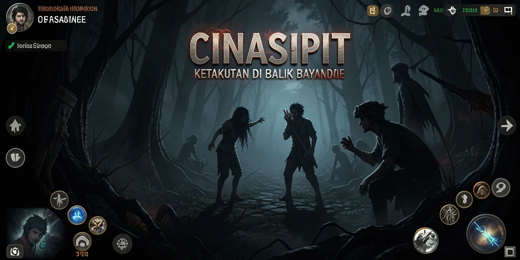 Screenshot gameplay yang menakutkan dari CINASIPIT yang menunjukkan suasana gelap.