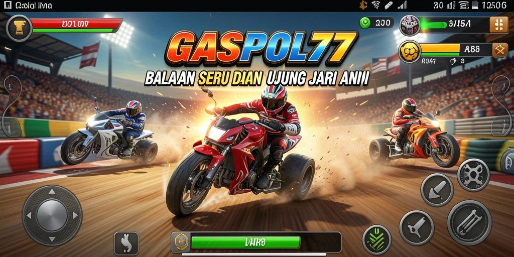 Screenshot utama GASPOL77 menampilkan aksi balapan yang mendebarkan.