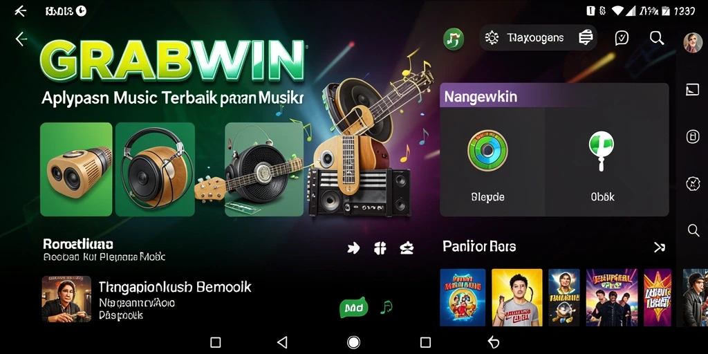 Screenshot gameplay GRABWIN menampilkan antarmuka aplikasi musik yang menarik.