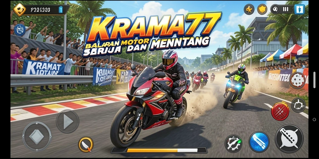 Tangkapan layar menampilkan aksi balapan motor yang mendebarkan.