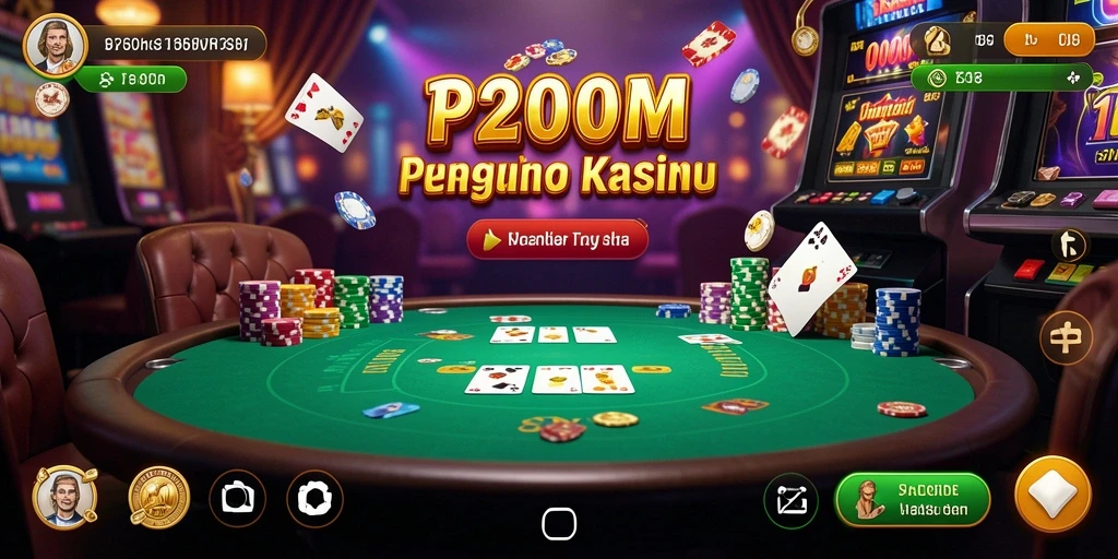 Tampilan utama P200M yang memukau dengan gameplay Kasino yang mendebarkan.