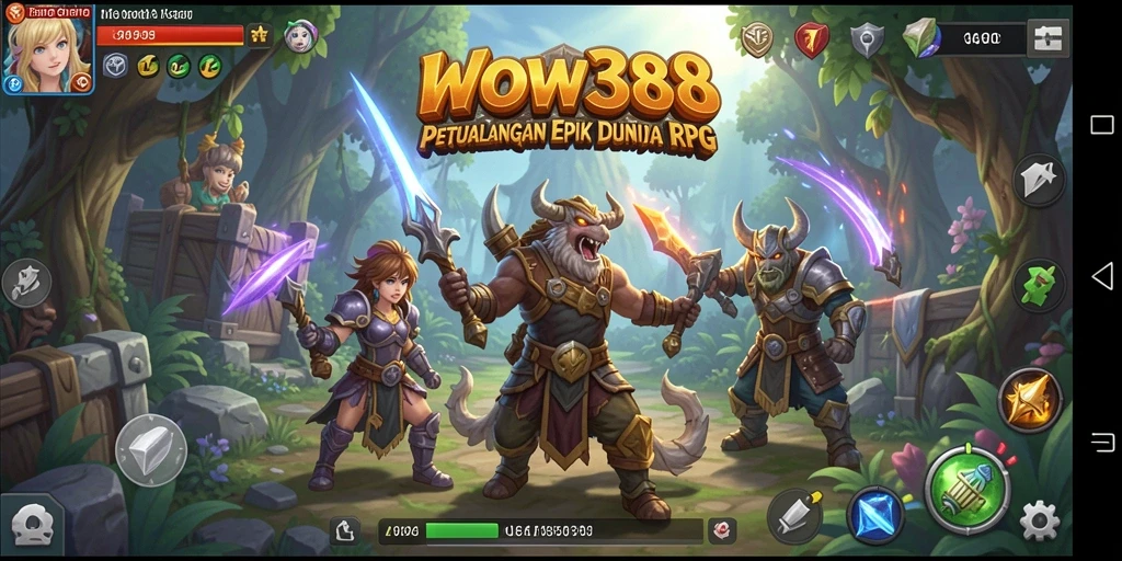 Tampilan gameplay WOW388 yang intens dengan karakter dan monster epik.