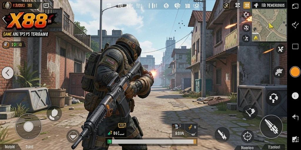 Tampilan gameplay X88 dengan aksi pertempuran yang seru.